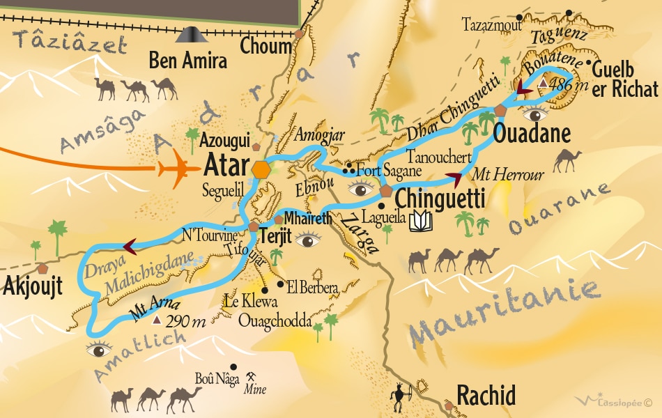 Carte Panorama de l'Adrar + Guelb en 4x4 - Mauritanie - Point-Afrique