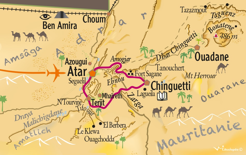Carte circuit Trek Zarga, de Chinguetti à Terjit - Point Afrique