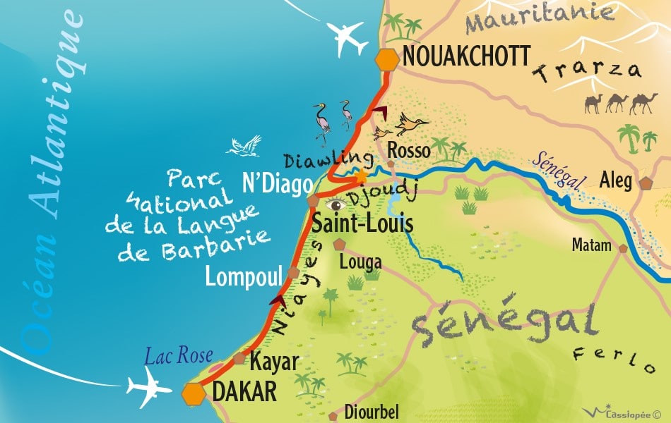 Carte circuit Dakar-Nouakchott, entre rives et rivages