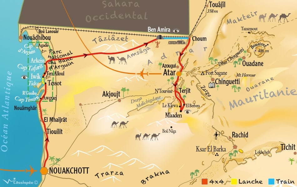 Carte circuit du banc d'arguin au Train du Désert