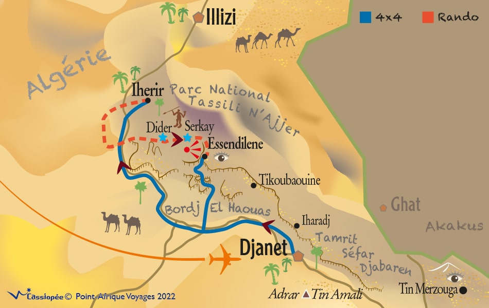 Carte circuit Vallée d'Iherir, Didier et Essendilene - 16 jours en rando chamelière