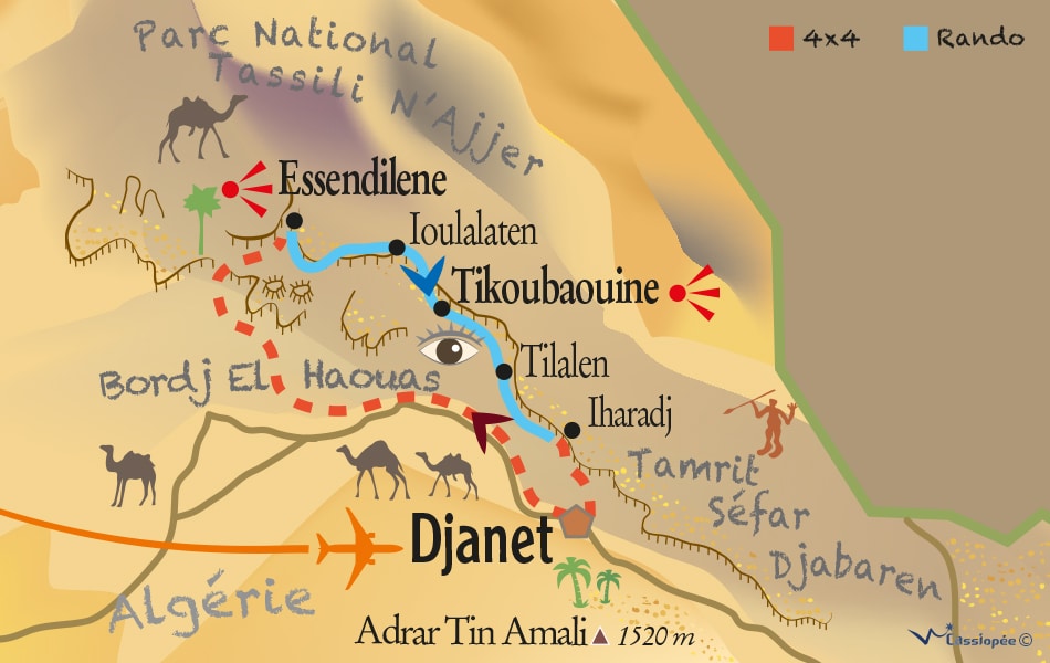 Carte randonnée Tassili & Essendilène avec portage chameau ou 4x4