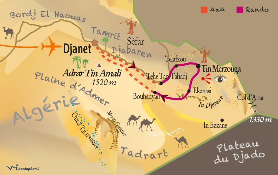Carte randonnée Tadrart - 8 jours avec portage chameau