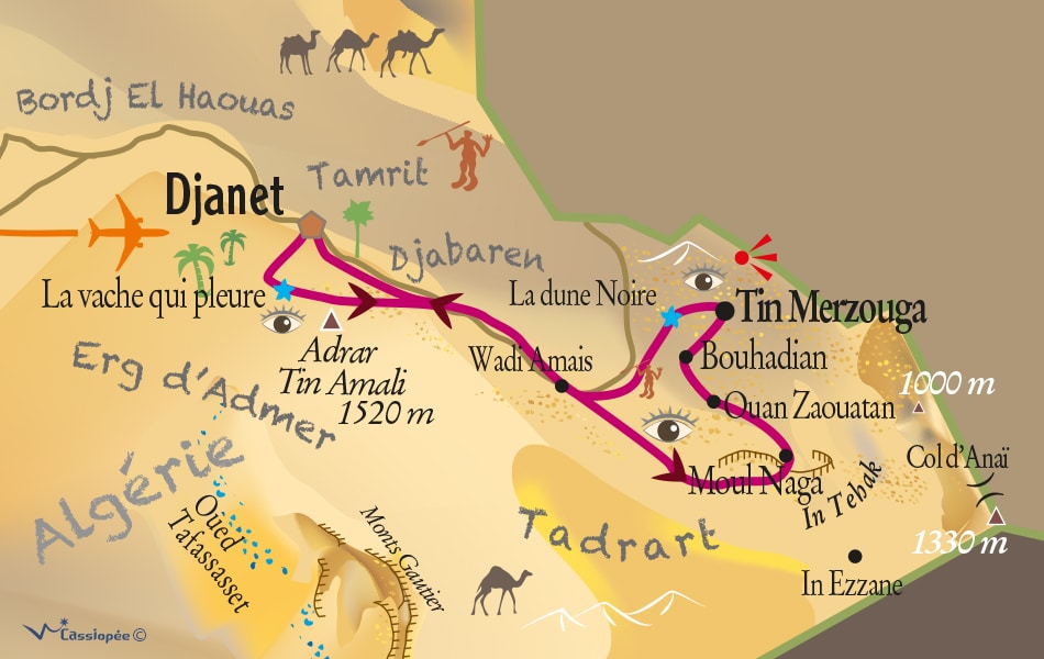 Carte circuit Tadrart - 8 jours en 4x4