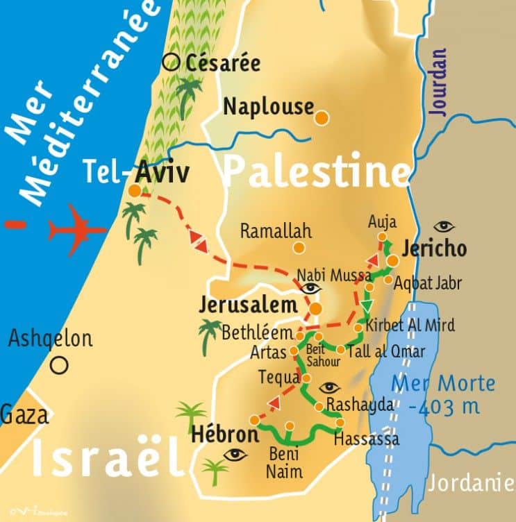 Carte circuit le Sentier d'Abraham SUD en Palestine - 12 jours en randonnée | Point-Afrique Voyages