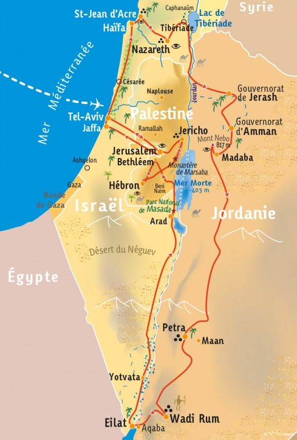 Carte circuit de la Terre Sainte à la Jordanie - 11 jours en itinérance | Point-Afrique Voyages