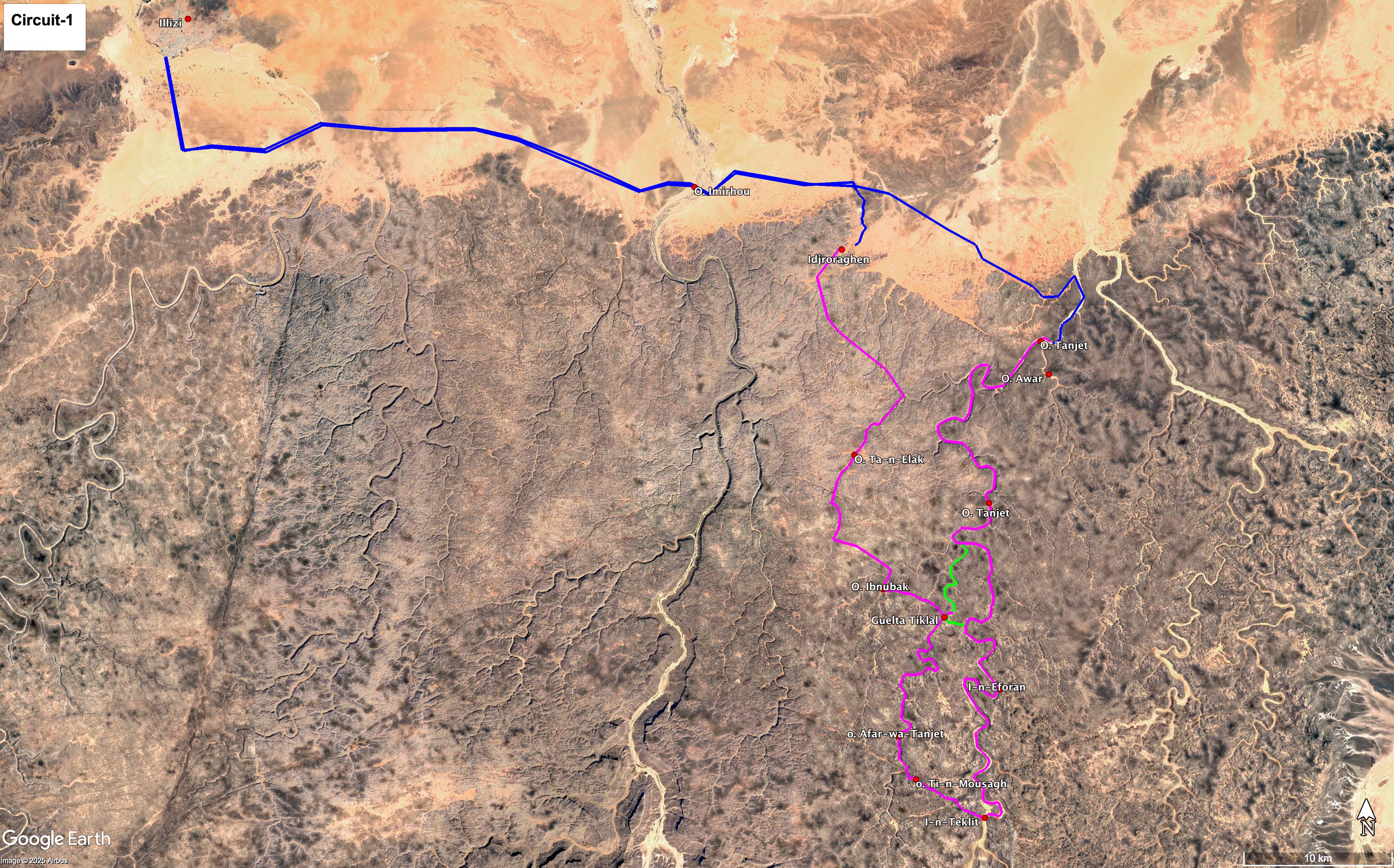 Carte circuit exploration rupestre avec Yves GauthierPlateau Tassilli N'Ajjers - 15 jours en rando chameliere | Point-Afrique Voyages