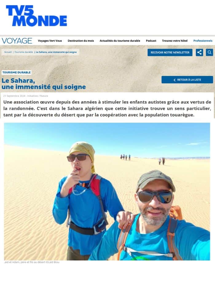 Article presse TV5 monde - voyage enfants autistes a Djanet en Algerie et Point Afrique